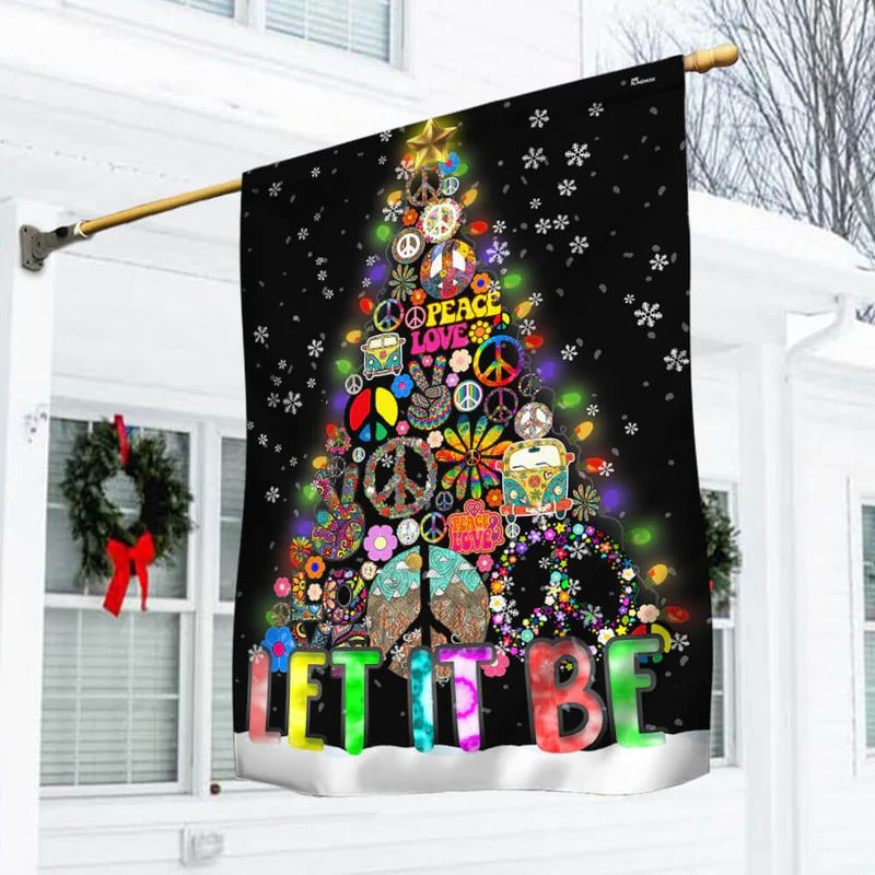Hippie Christmas Tree Garden Flag, House Flag
