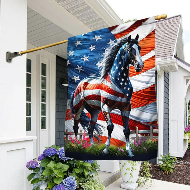 Horse Patriotic American Garden Flag, House Flag