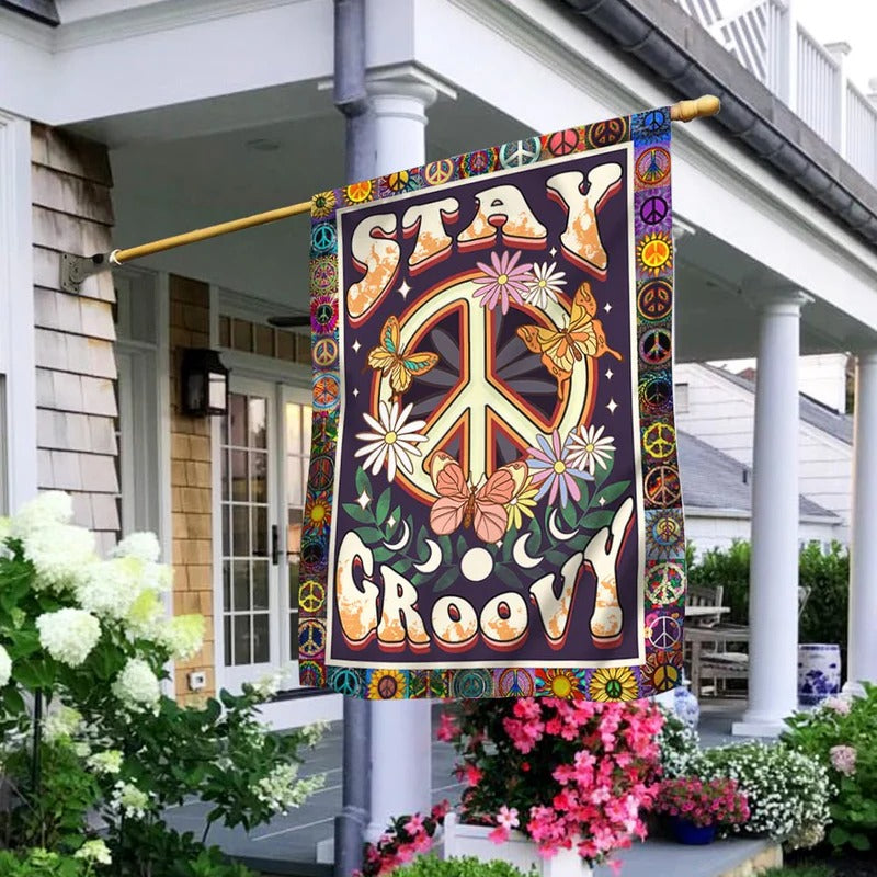 Stay Groovy Hippie Garden Flag, House Flag