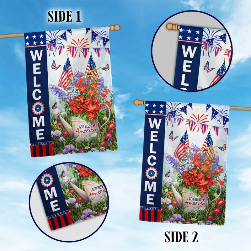 God Bless America 4th of July Patriot Flowers Garden Flag, House Flag