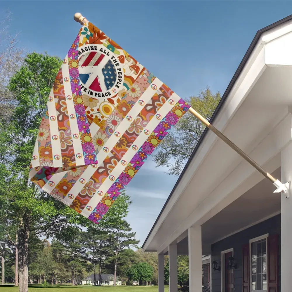 Hippie Imagine All The People Living Life In Peace Garden Flag, House Flag