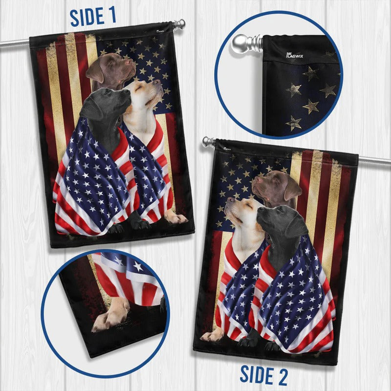 Labrador Retriever Dogs American Patriot Wrapped in Glory Garden Flag, House Flag