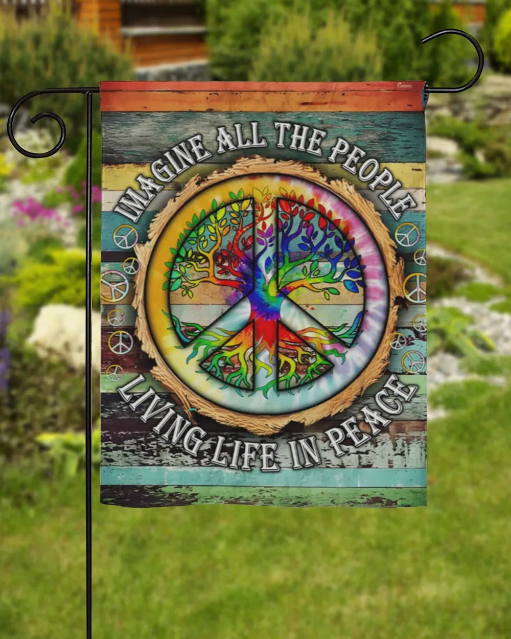 Hippie Imagine All The People Living Life In Peace House Garden Flag, House Flag