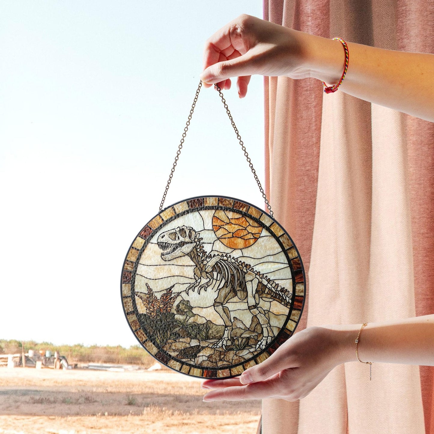 Dinosaur Skeleton Stained Glass Suncatcher