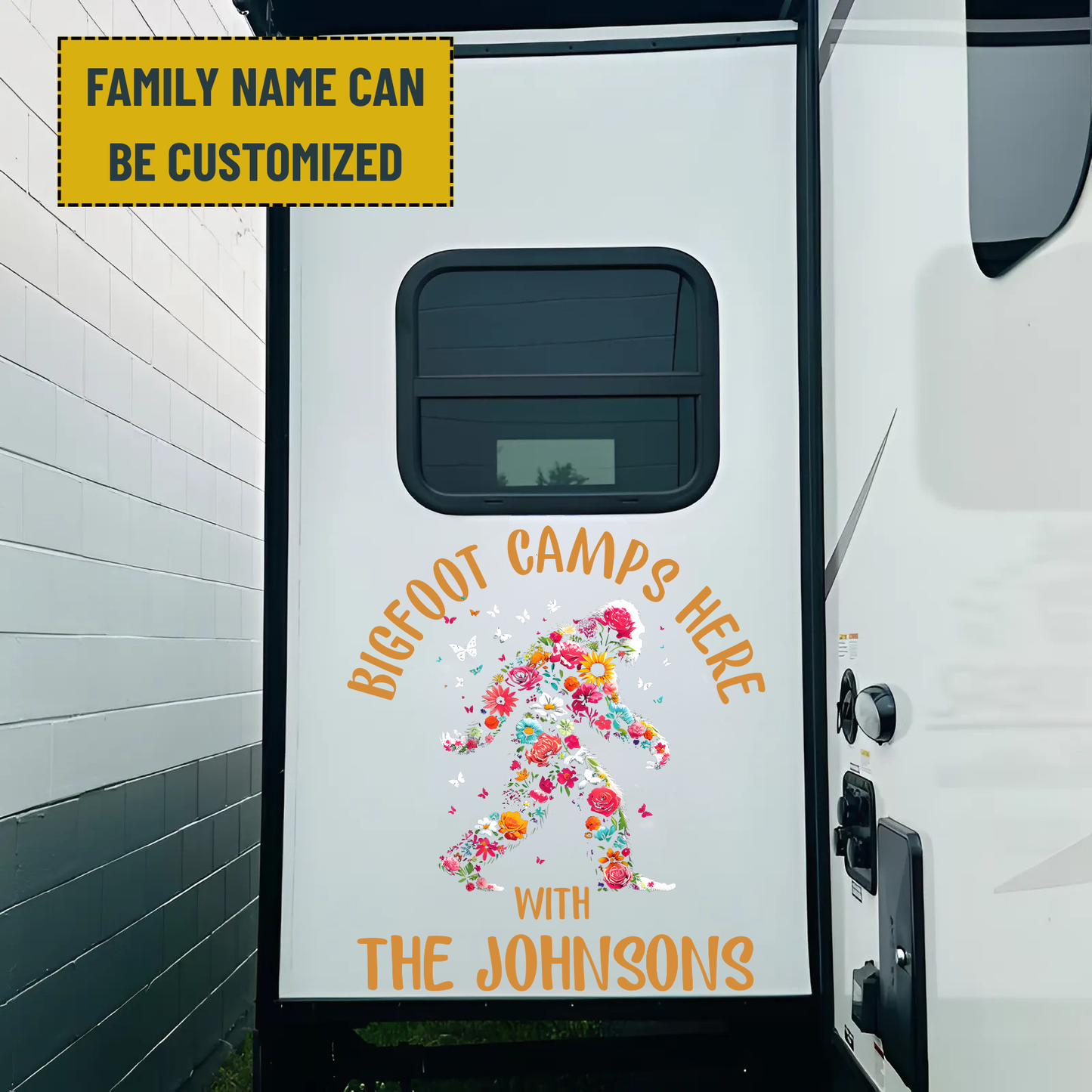 Bigfoot Camping Decal - Personalized Family Name Bigfoot Decal, RV Decal, Happy Camper