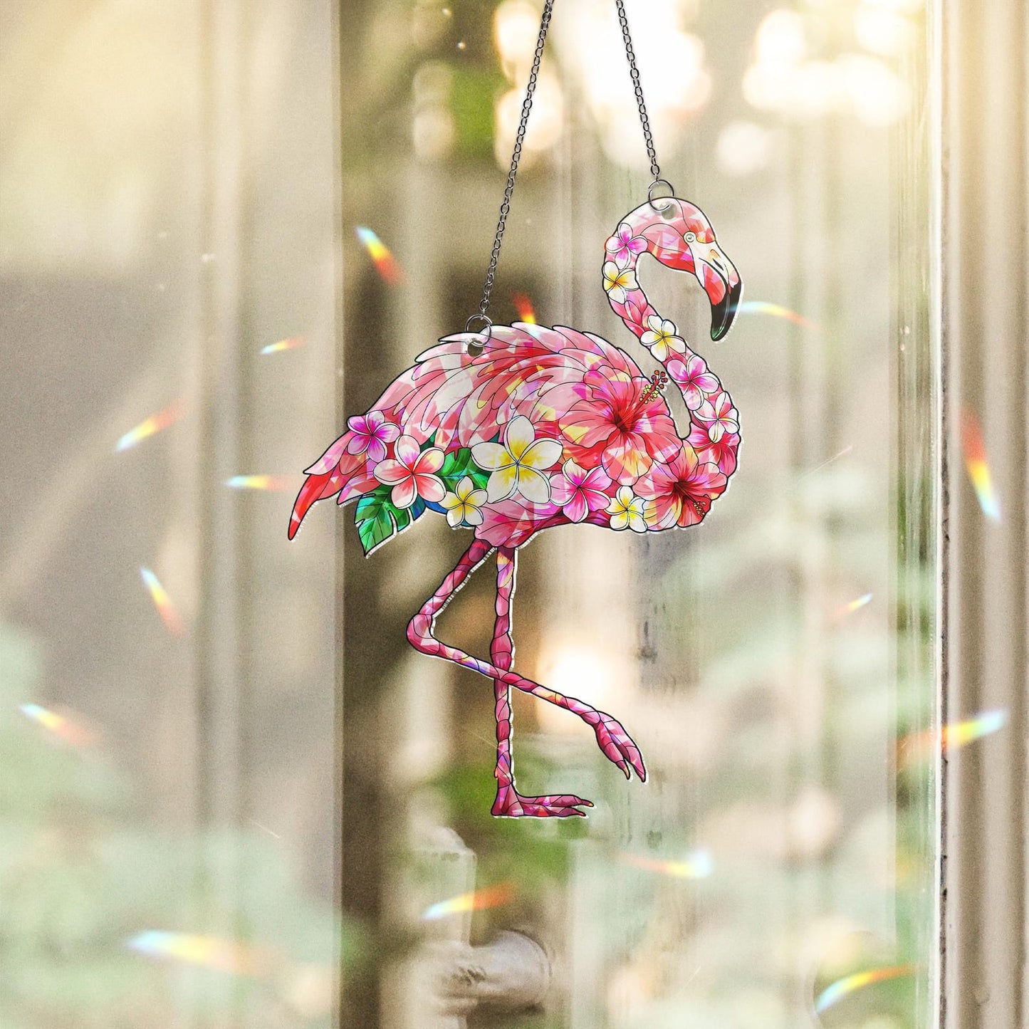 Hologram Flamingo Floral Suncatcher Acrylic Window Hanging