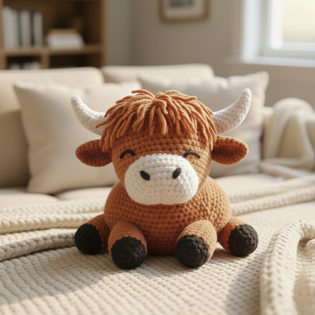 Snuggly Highland Cow Shaped Pillow