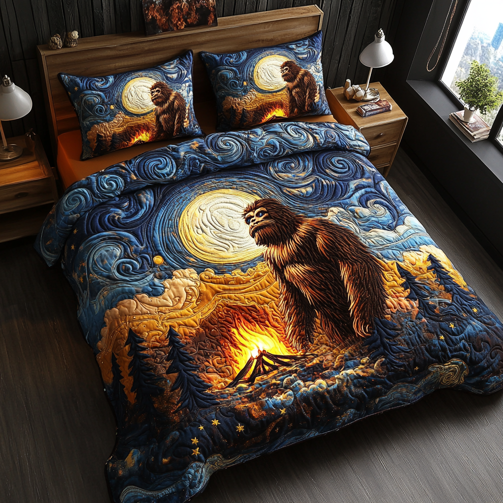 Moonlit Campfire – Bigfoot Quilted Bedding Set