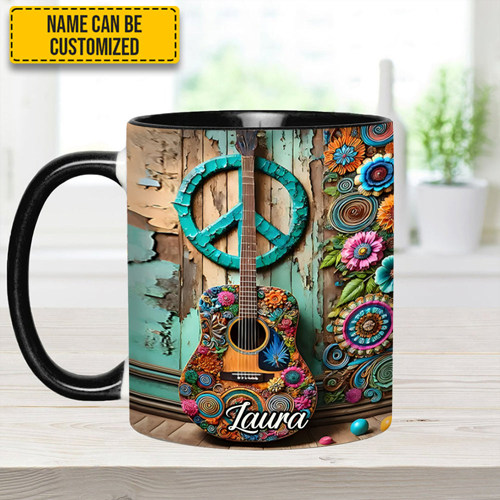 Guitar & Hippie accent mug - Personalized Accent Mug