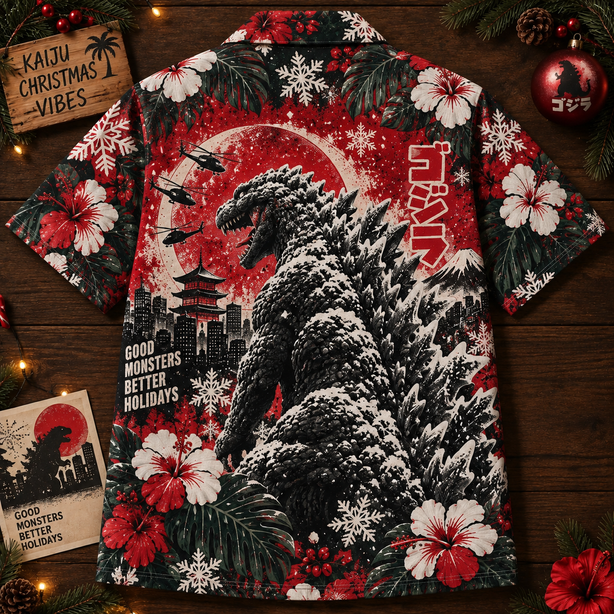 Godzilla Kaiju Christmas Vibes Hawaiian Shirt