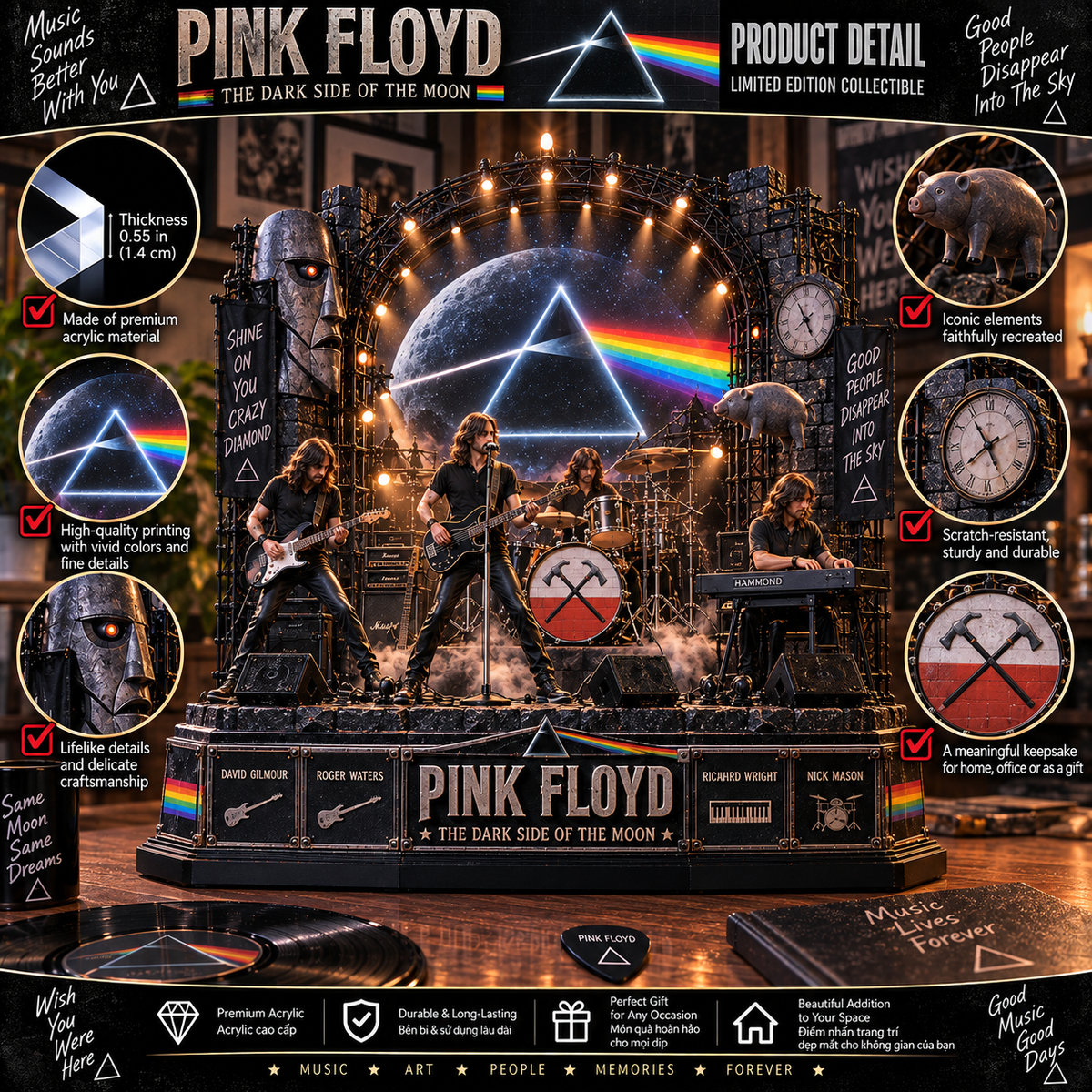 Pink Floyd The Dark Side of the Moon – Collectible Acrylic Plaque Table Decor