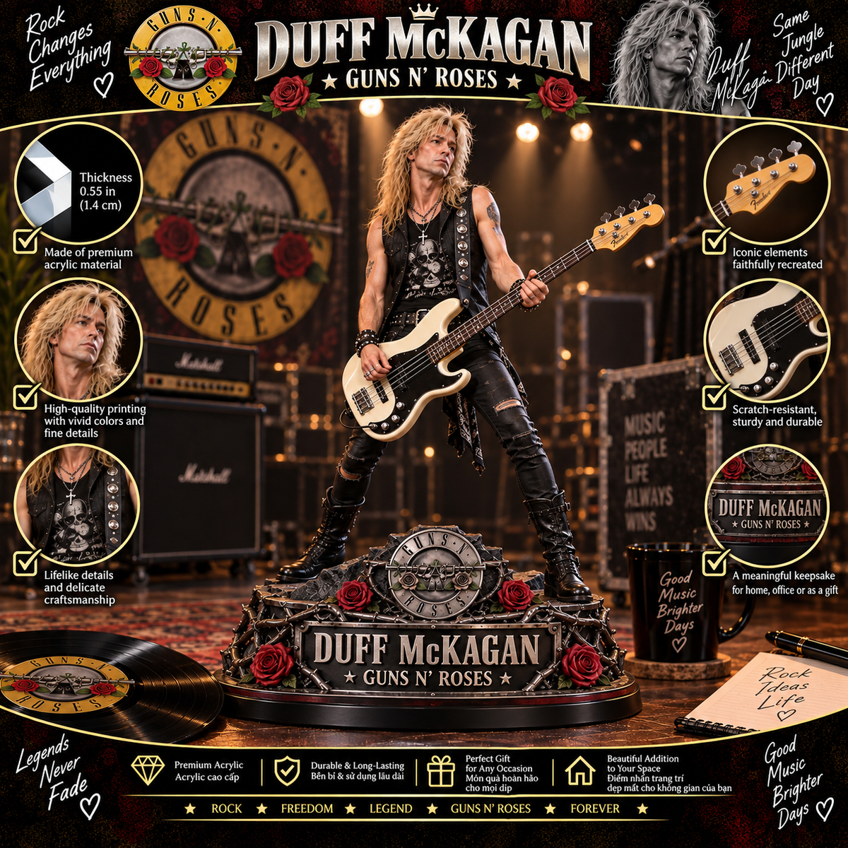 Duff McKagan Guns N’ Roses – Collectible Acrylic Plaque Table Decor