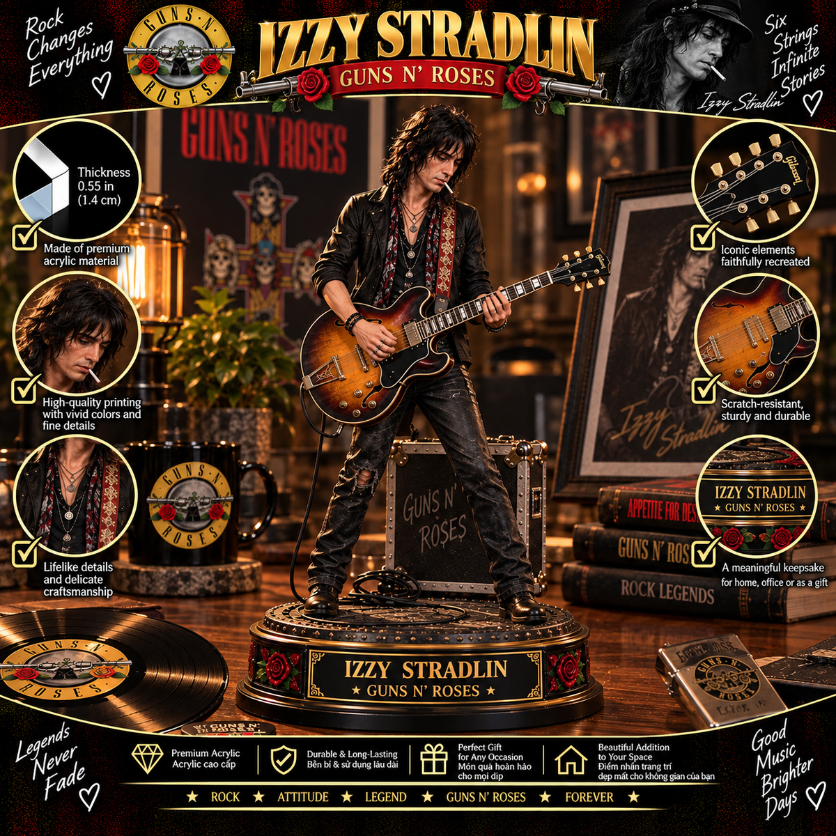 Izzy Stradlin Guns N’ Roses – Collectible Acrylic Plaque Table Decor