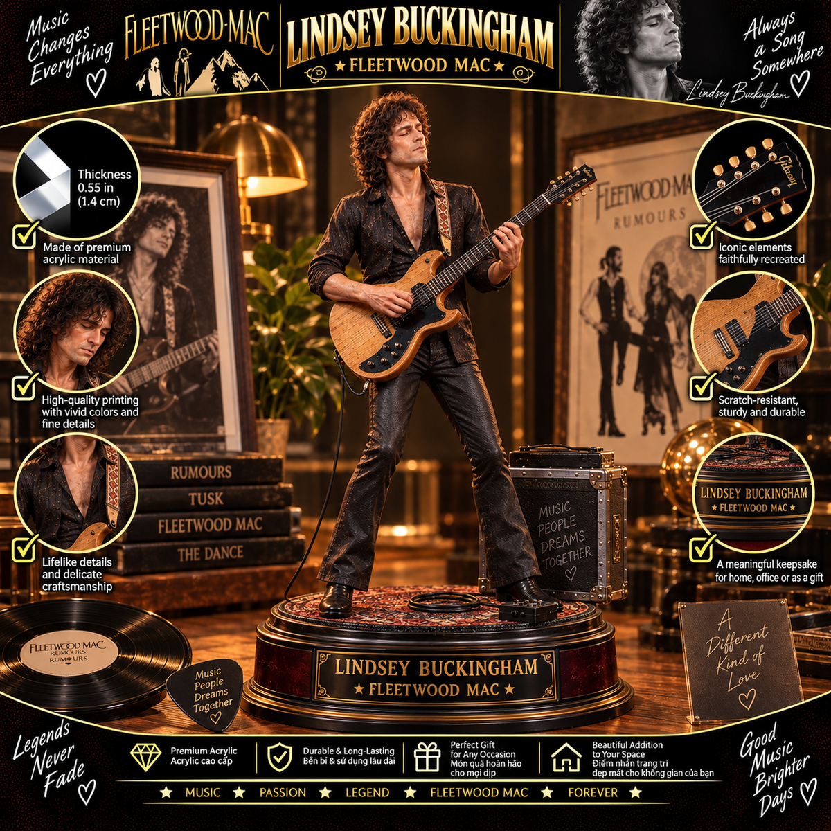 Lindsey Buckingham Fleetwood Mac – Collectible Acrylic Plaque Table Decor