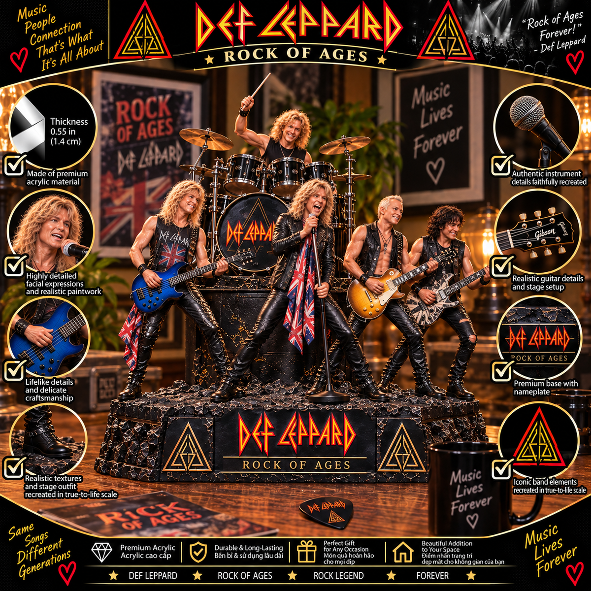 Def Leppard Rock of Ages – Rock Band Collectible Acrylic Plaque Table Decor