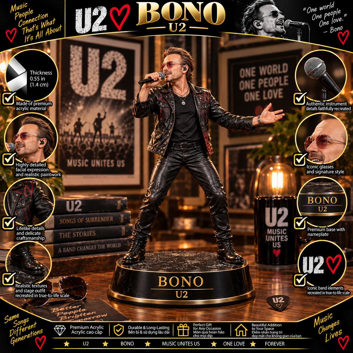 Bono – U2 Collectible Acrylic Plaque Table Decor