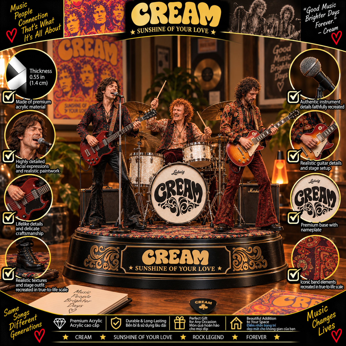 Cream Sunshine of Your Love – Rock Band Collectible Acrylic Plaque Table Decor