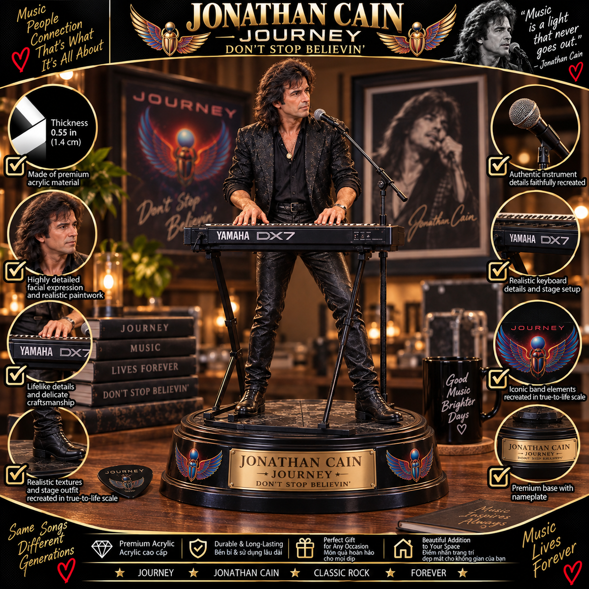 Jonathan Cain Don’t Stop Believin’ – Journey Collectible Acrylic Plaque Table Decor