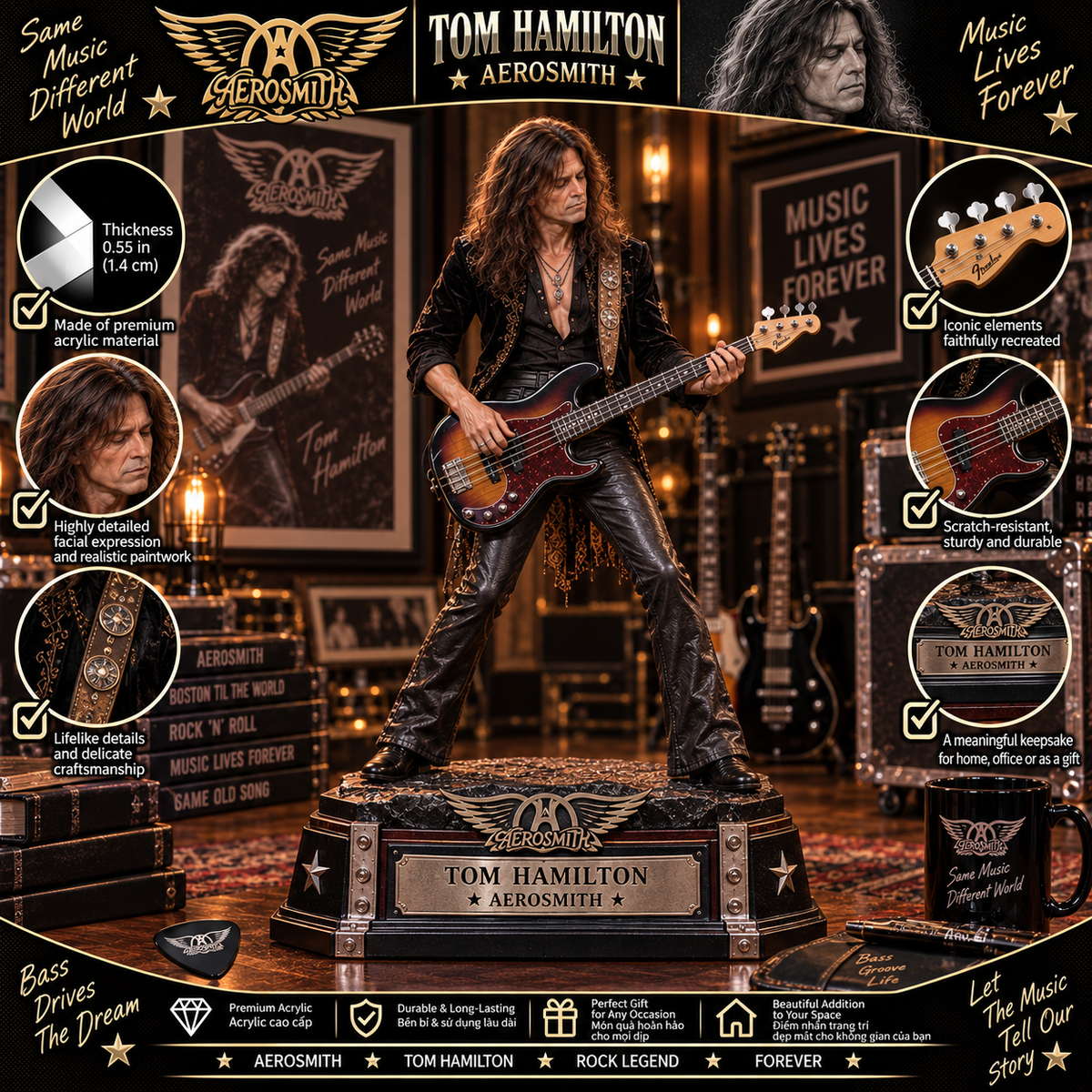 Tom Hamilton Aerosmith Bass Legend – Collectible Acrylic Plaque Table Decor