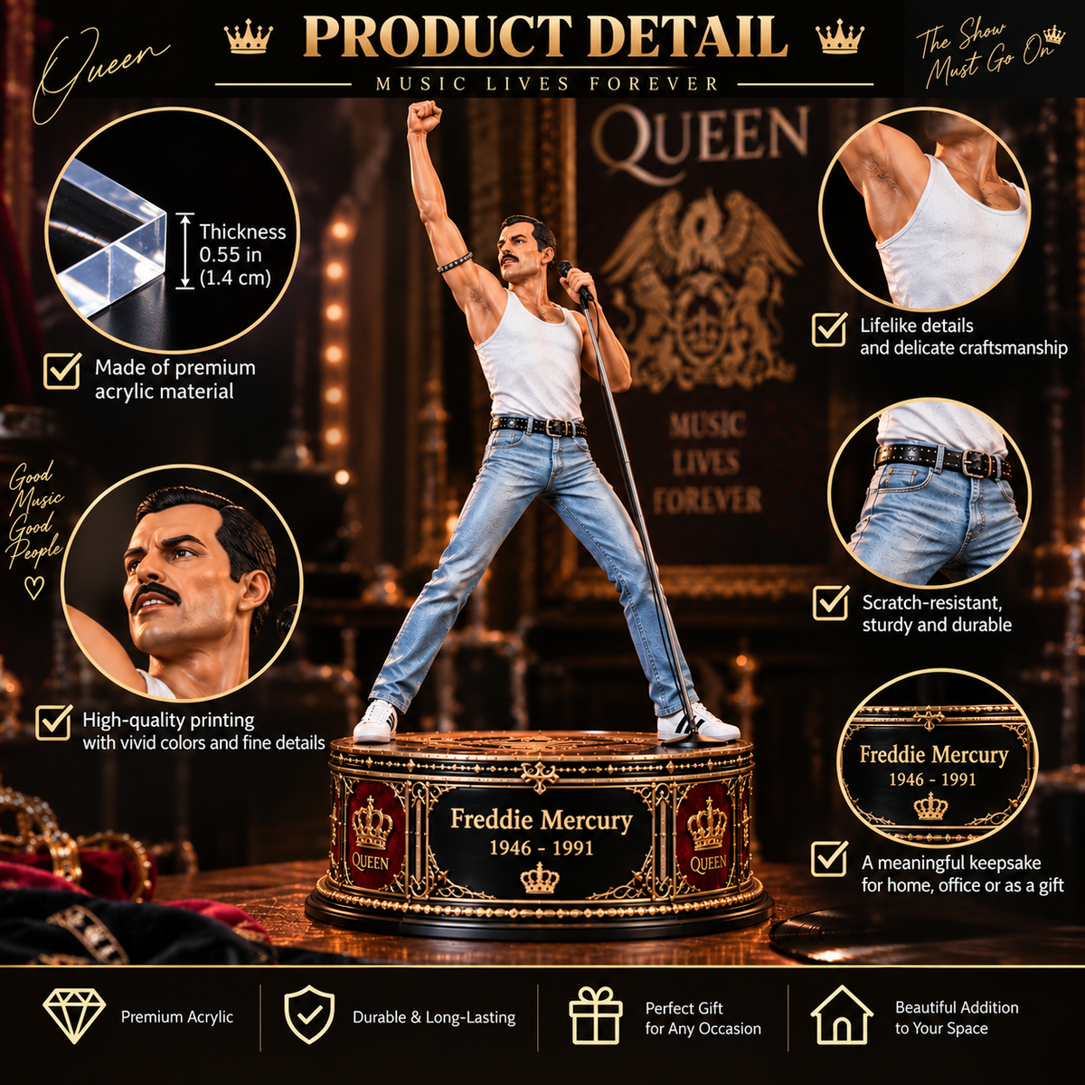 Freddie Mercury The Legendary Showman – Collectible Acrylic Plaque