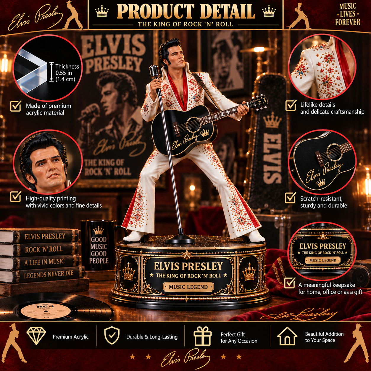 Elvis Presley The King of Rock ’N’ Roll – Collectible Acrylic Plaque Table Decor