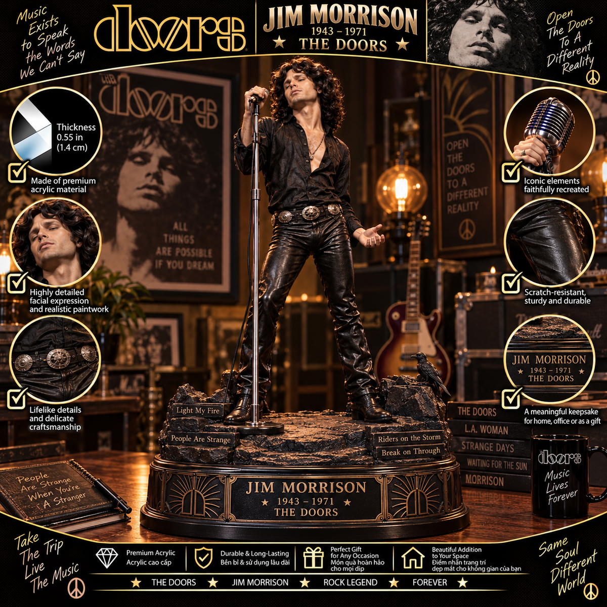 Jim Morrison The Lizard King – Collectible Acrylic Plaque Table Decor