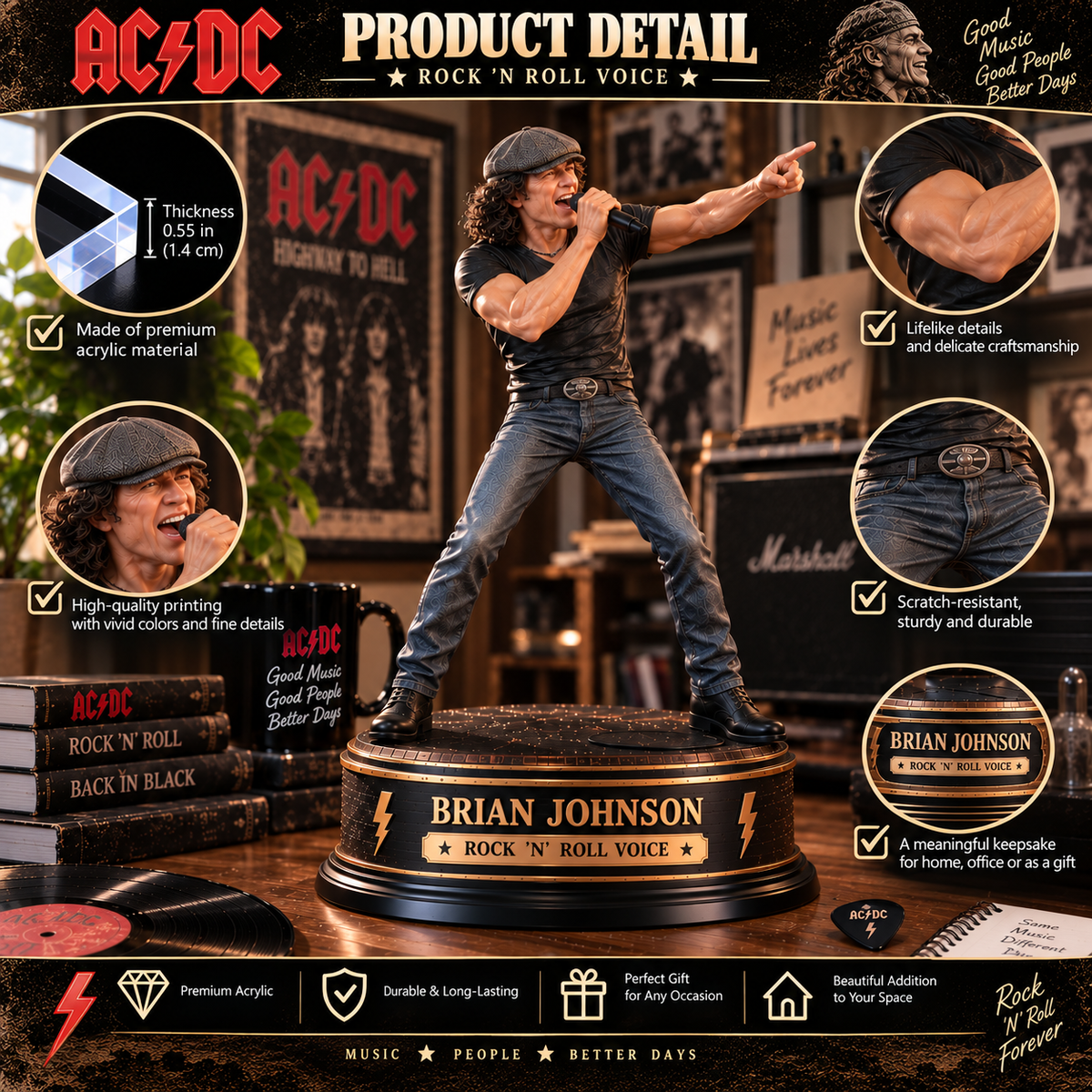 Brian Johnson Rock ’N’ Roll Voice – Collectible Acrylic Plaque Table Decor