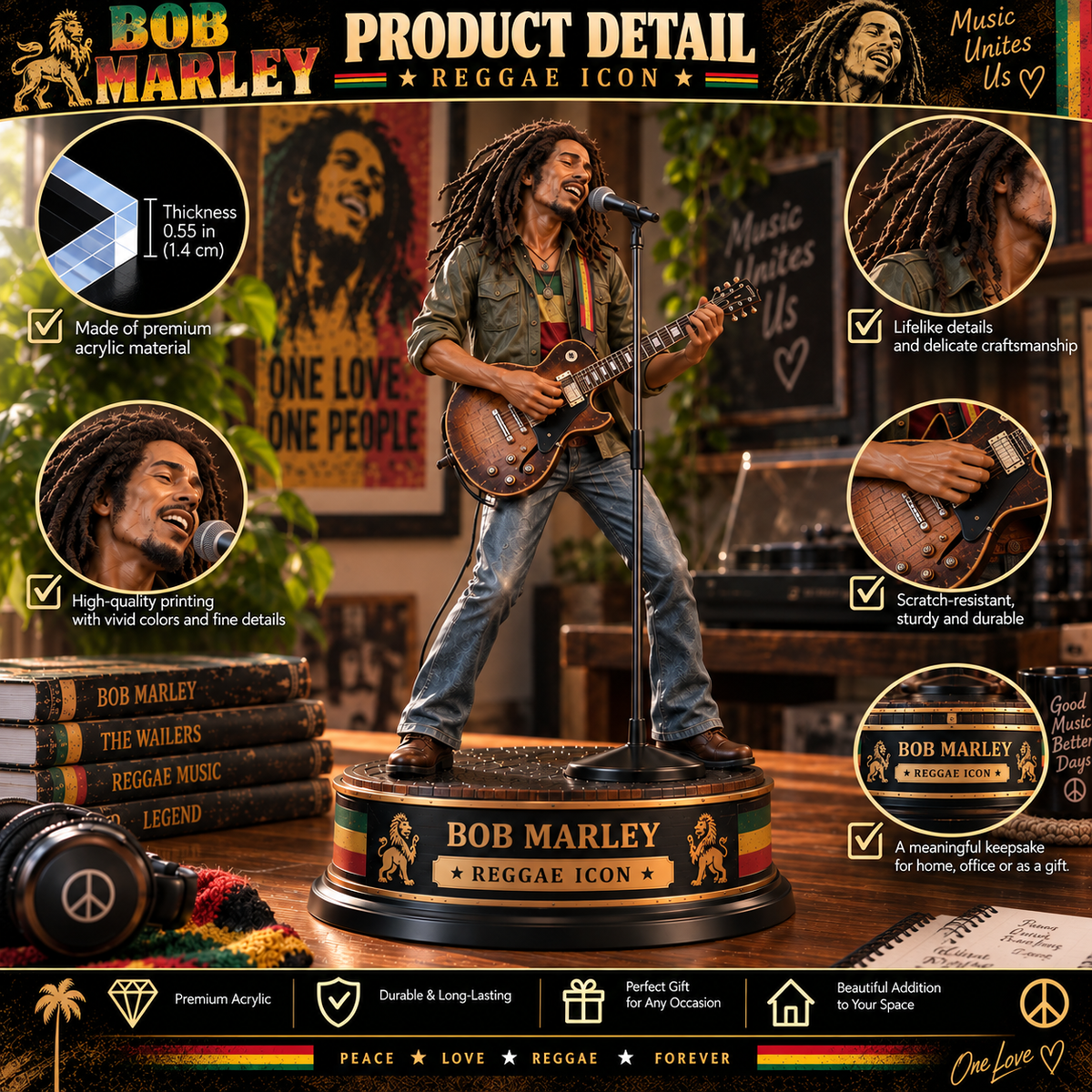Bob Marley Reggae Icon – Collectible Acrylic Plaque Table Decor