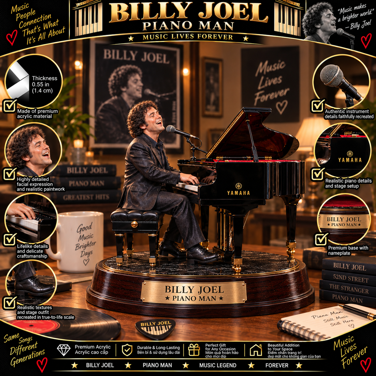 Billy Joel Piano Man – Collectible Acrylic Plaque Table Decor