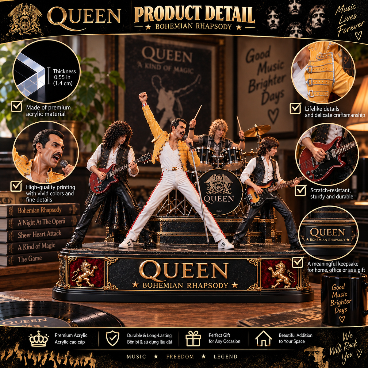 Queen Bohemian Rhapsody – Collectible Acrylic Plaque Table Decor