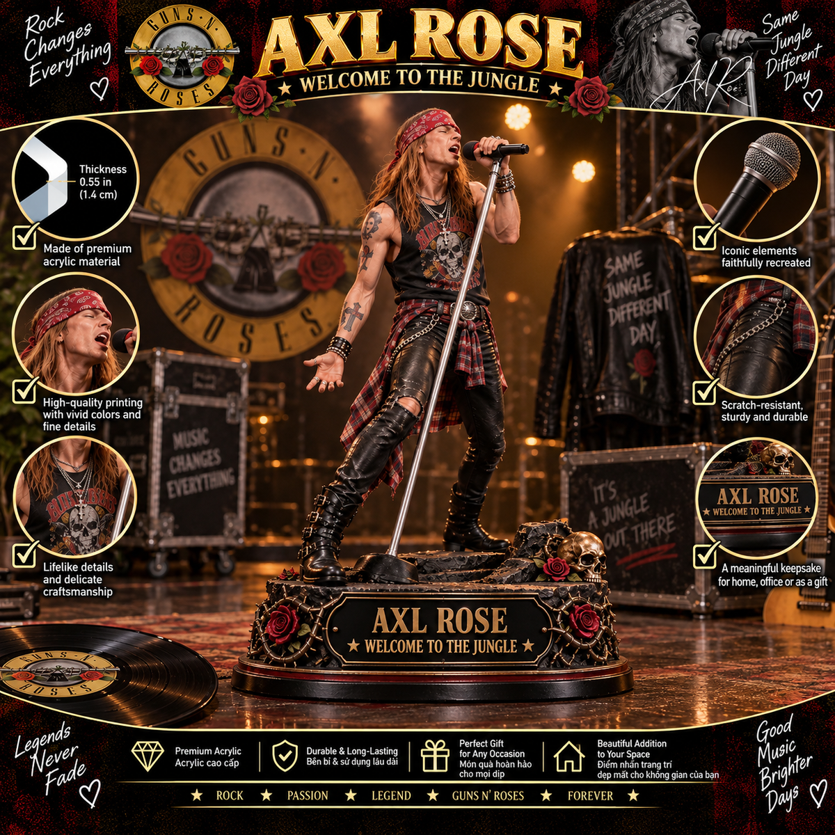 Axl Rose Welcome to the Jungle – Collectible Acrylic Plaque Table Decor