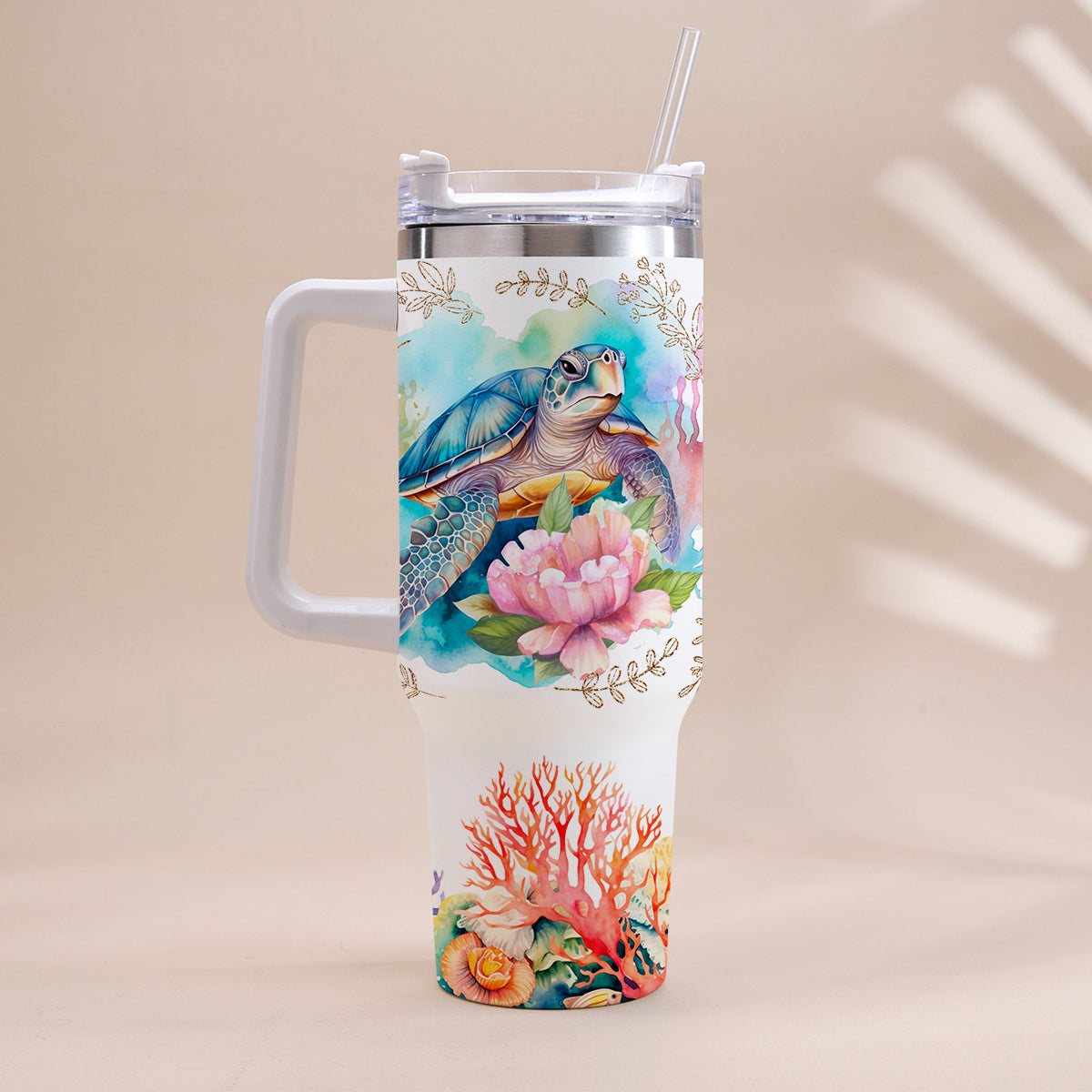 Love Turtles Custom Name - Personalized Turtle Tumbler With Handle 40oz