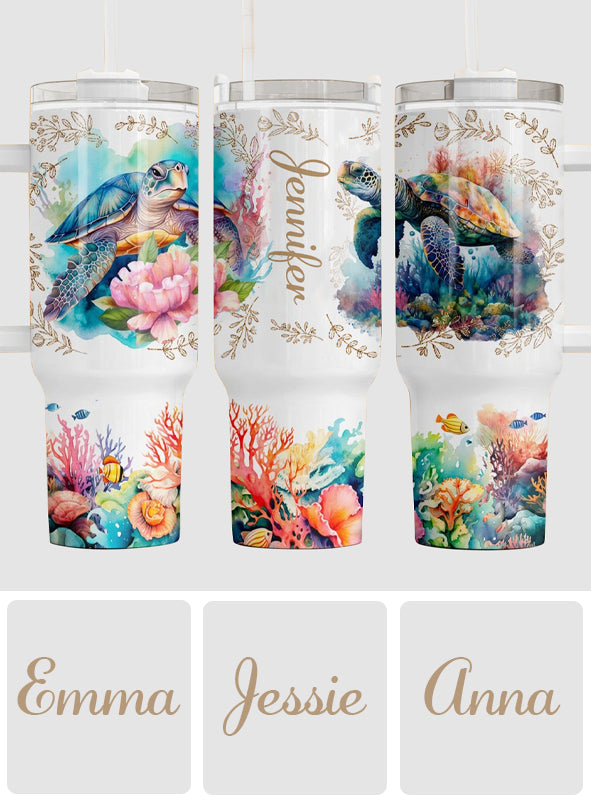 Love Turtles Custom Name - Personalized Turtle Tumbler With Handle 40oz