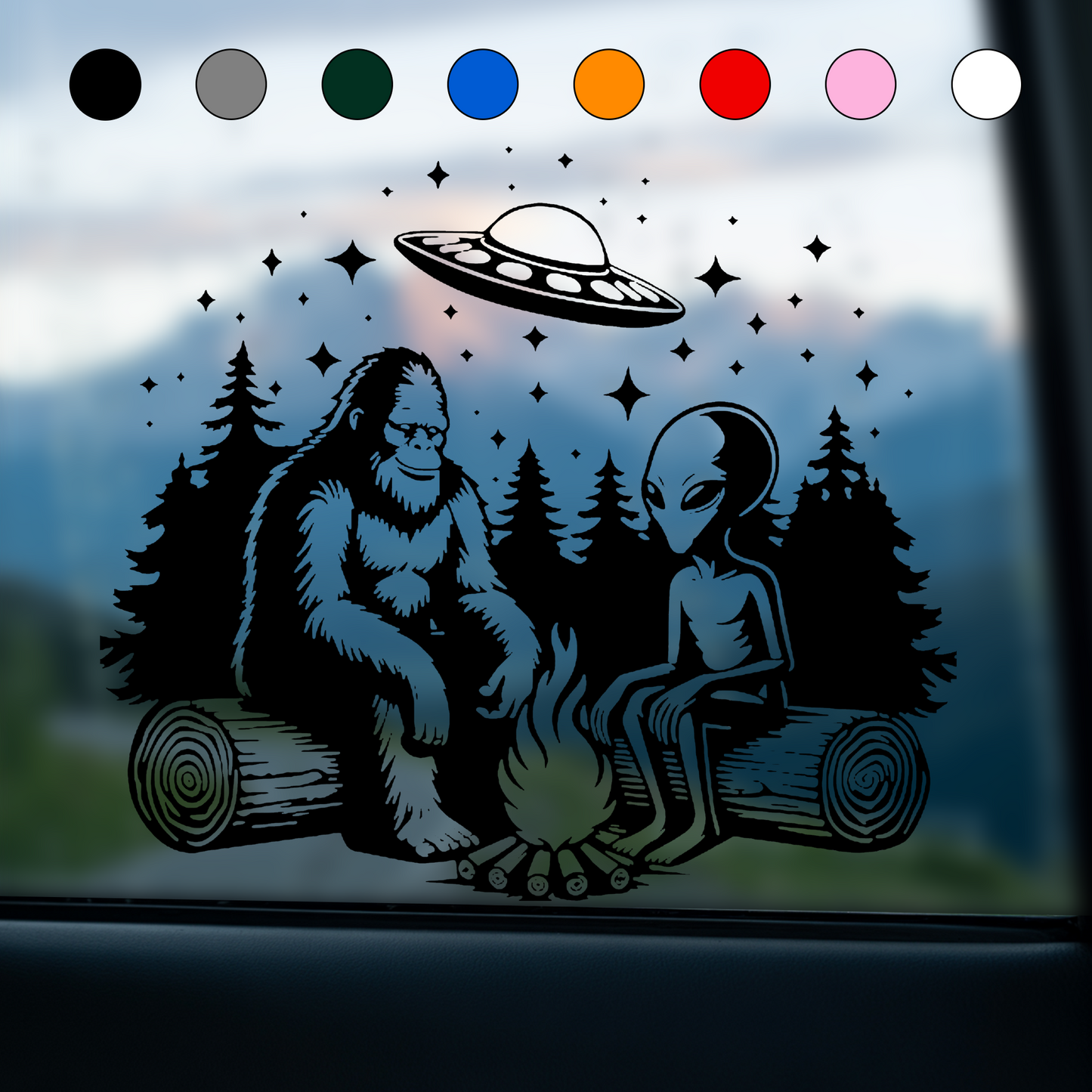 UFO, Bigfoot & Alien Campfire Sticker