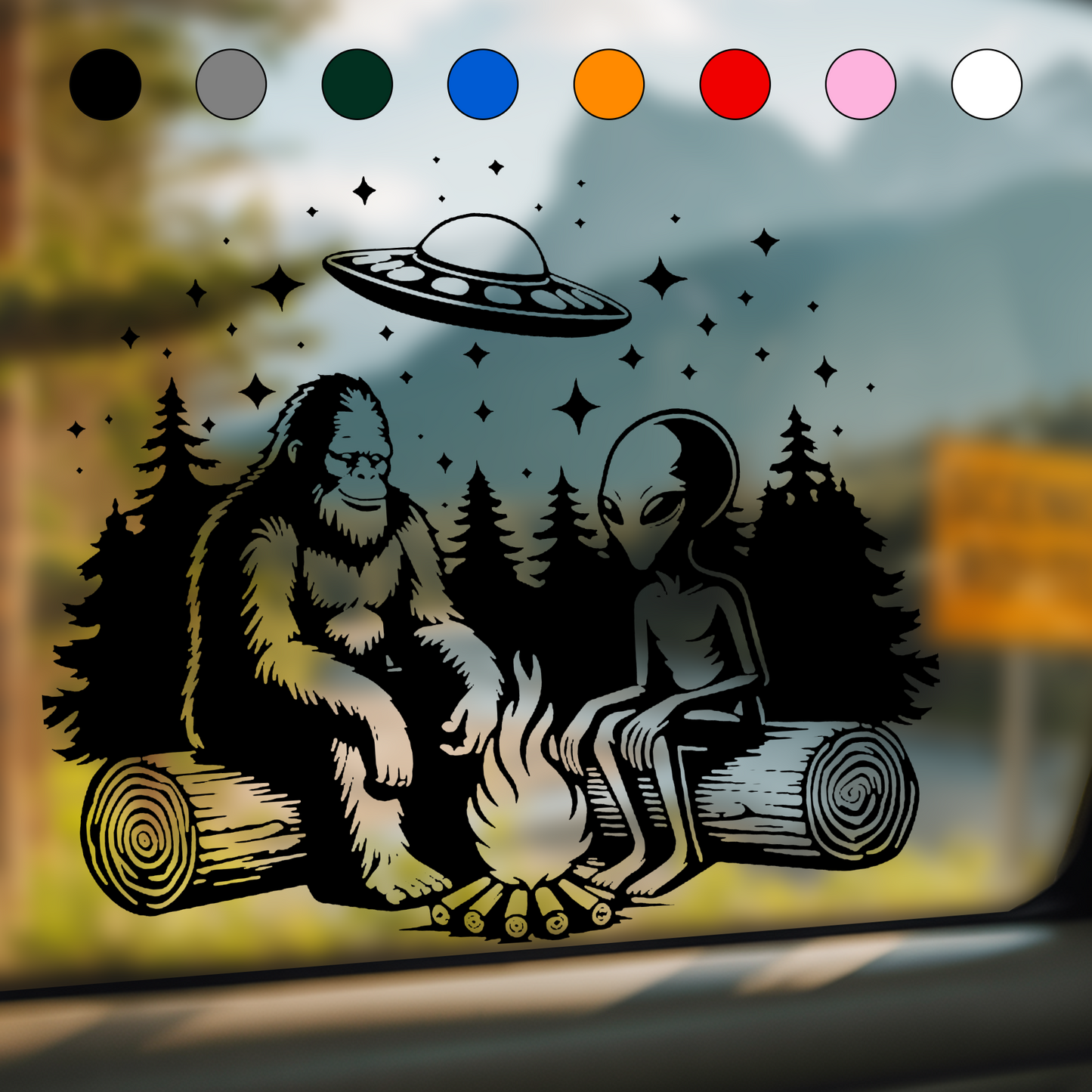 UFO, Bigfoot & Alien Campfire Sticker