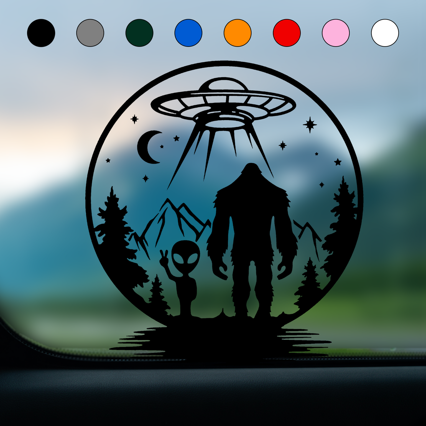 UFO, Alien & Bigfoot Forest Sticker
