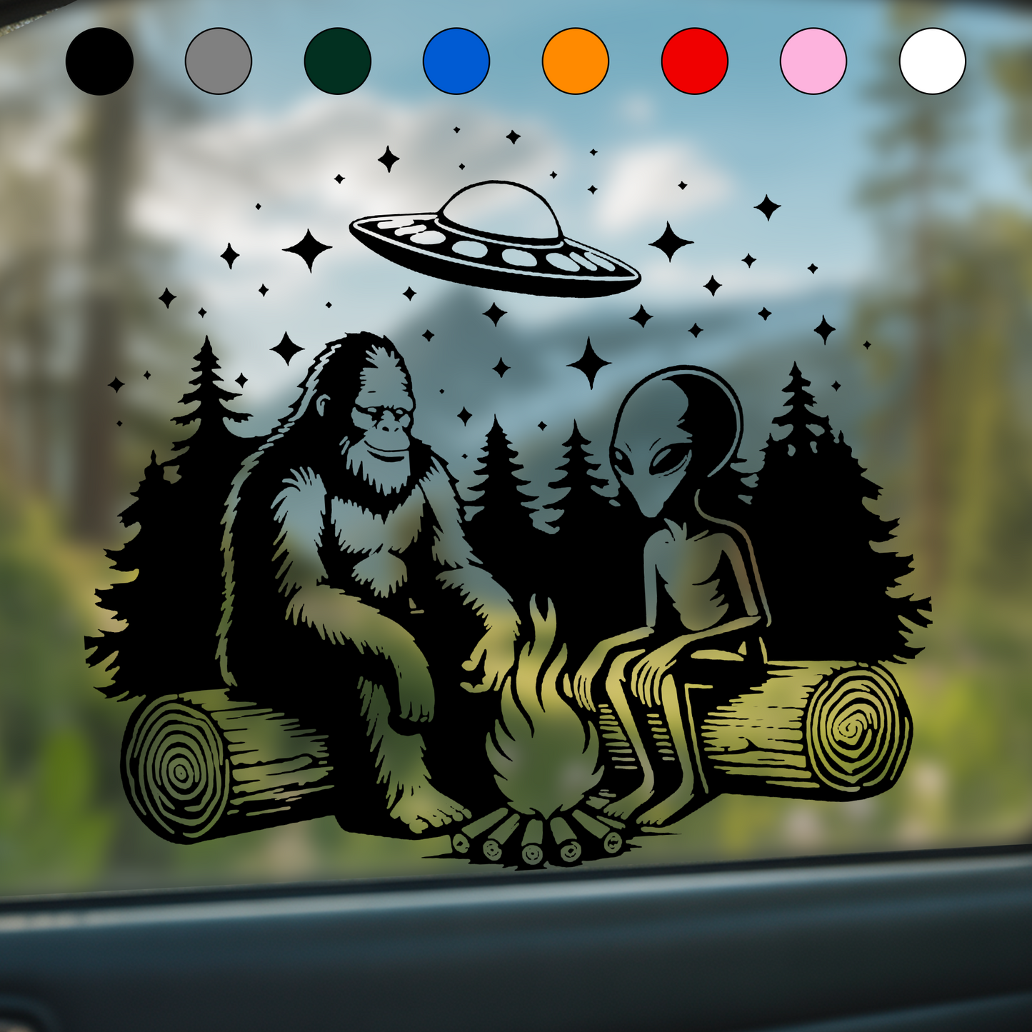 UFO, Bigfoot & Alien Campfire Sticker