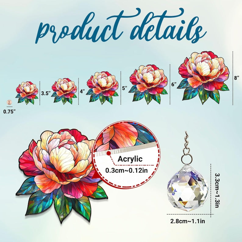 Peony Suncatcher Acrylic Hanging Sign Crystal