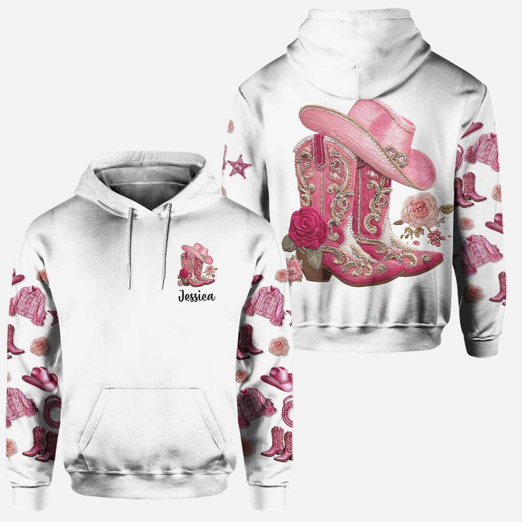 Cowgirl Boots Flowers - Personalized Hoodie and Leggings