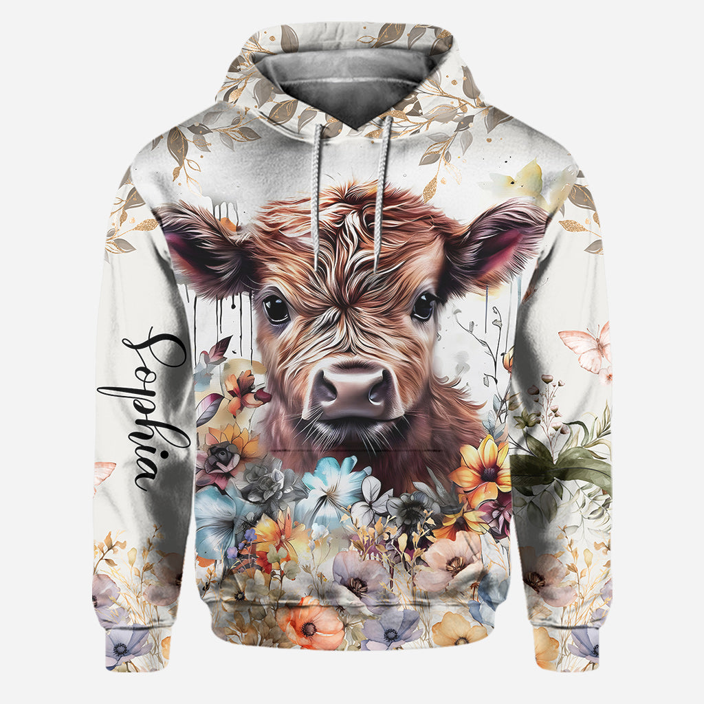 Highland Cow Floral - Personalized Hoodie and Leggings