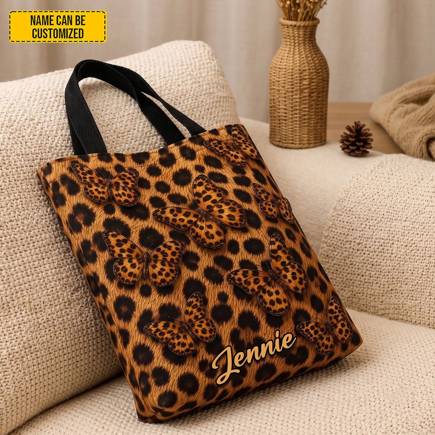 Personalized Leopard Butterfly Tote Bag