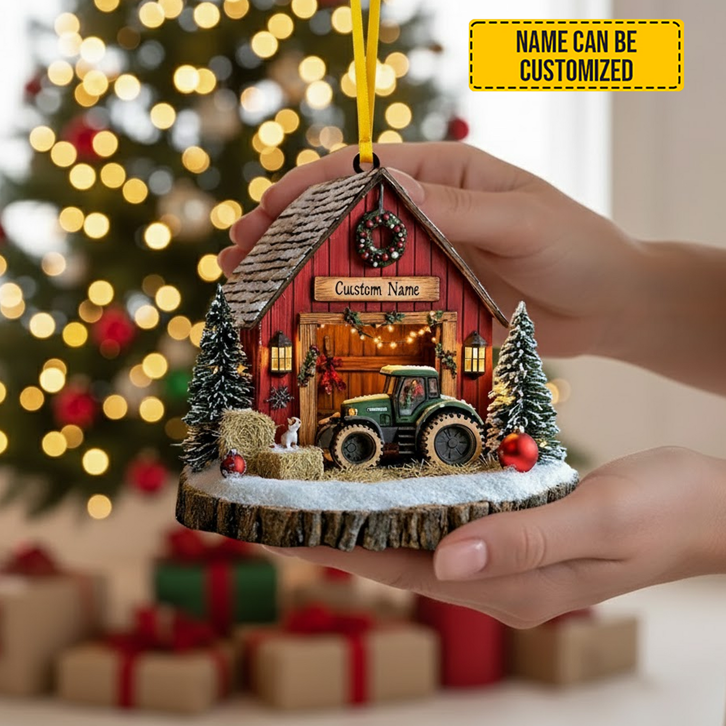 Personalized Barn & Tractor Christmas Ornament