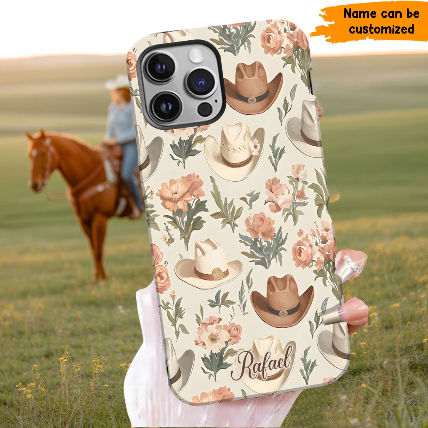 Cowgirl Hat Flowers - Personalized Phone Case