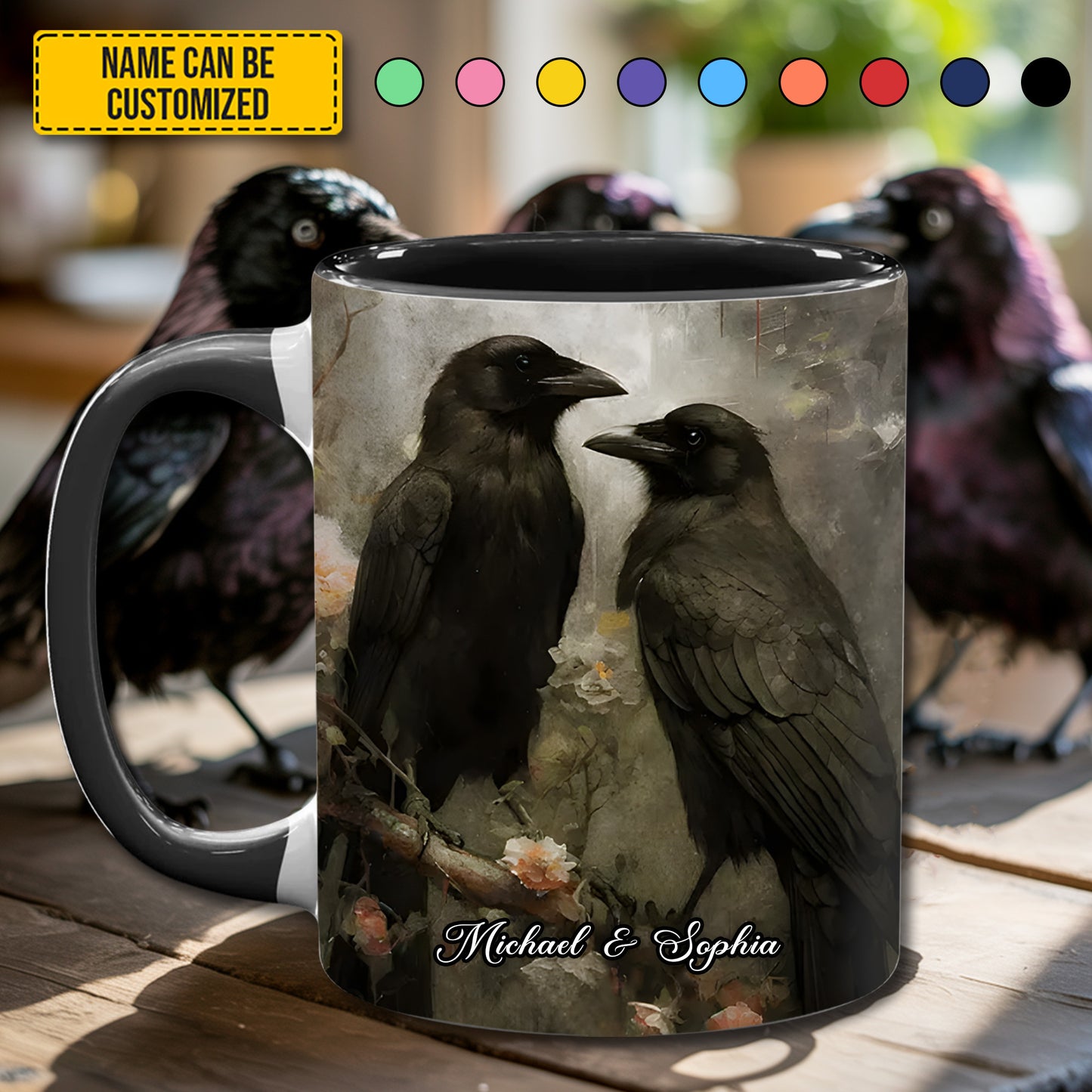 Raven Hearts - Personalized Raven Couple Accent Mug