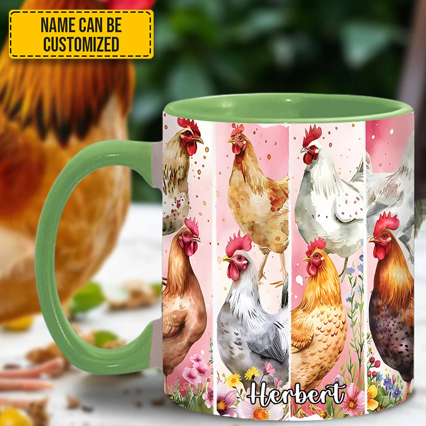 Watercolor chicken - Personalized Accent Mug