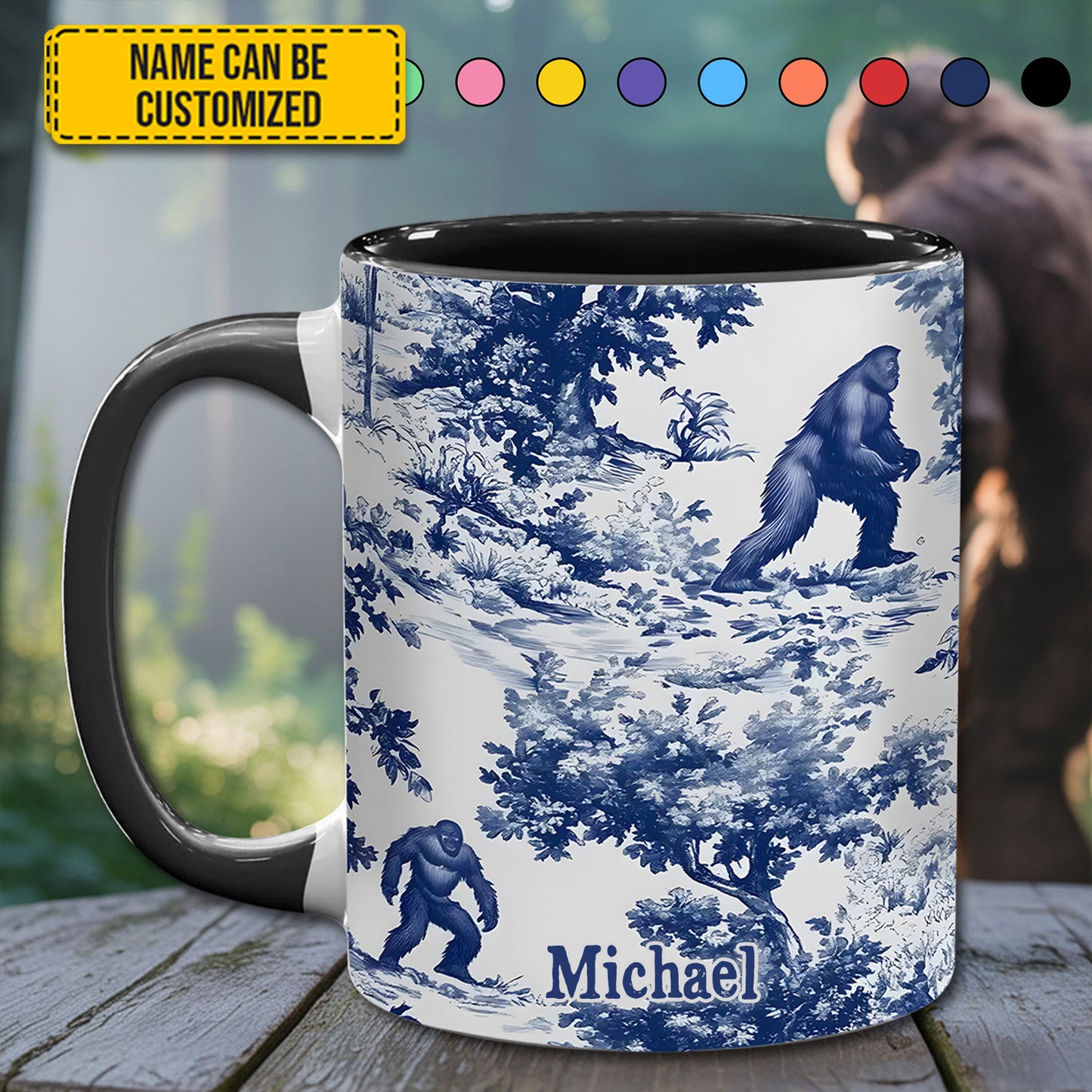 Bigfoot Sasquatch Print Forest Toile Funny - Personalized Accent Mug