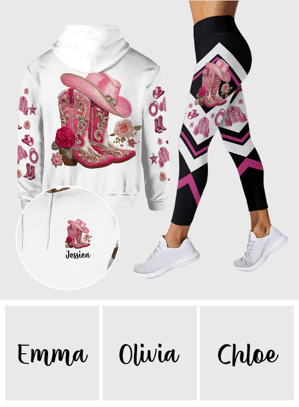 Cowgirl Boots Flowers - Personalized Hoodie and Leggings