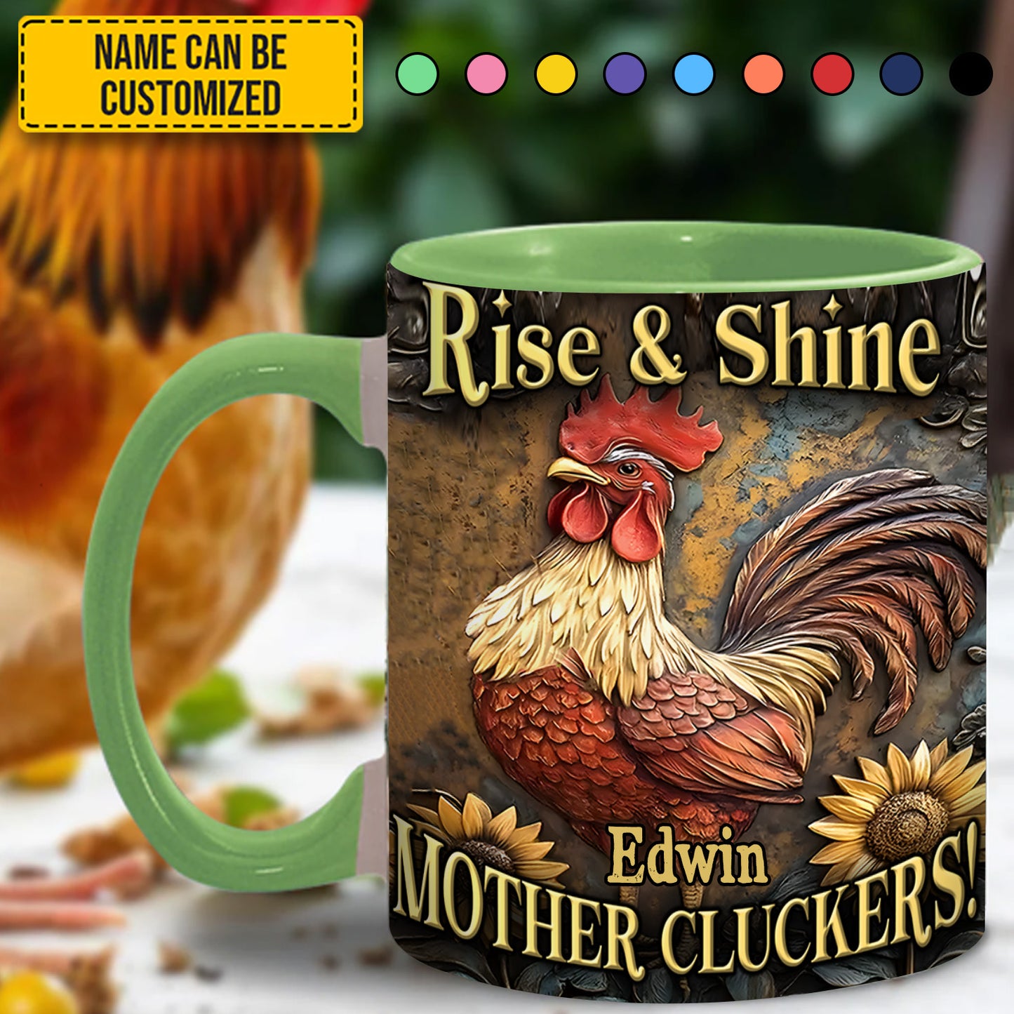 Rise & Shine - Personalized Chicken Accent Mug