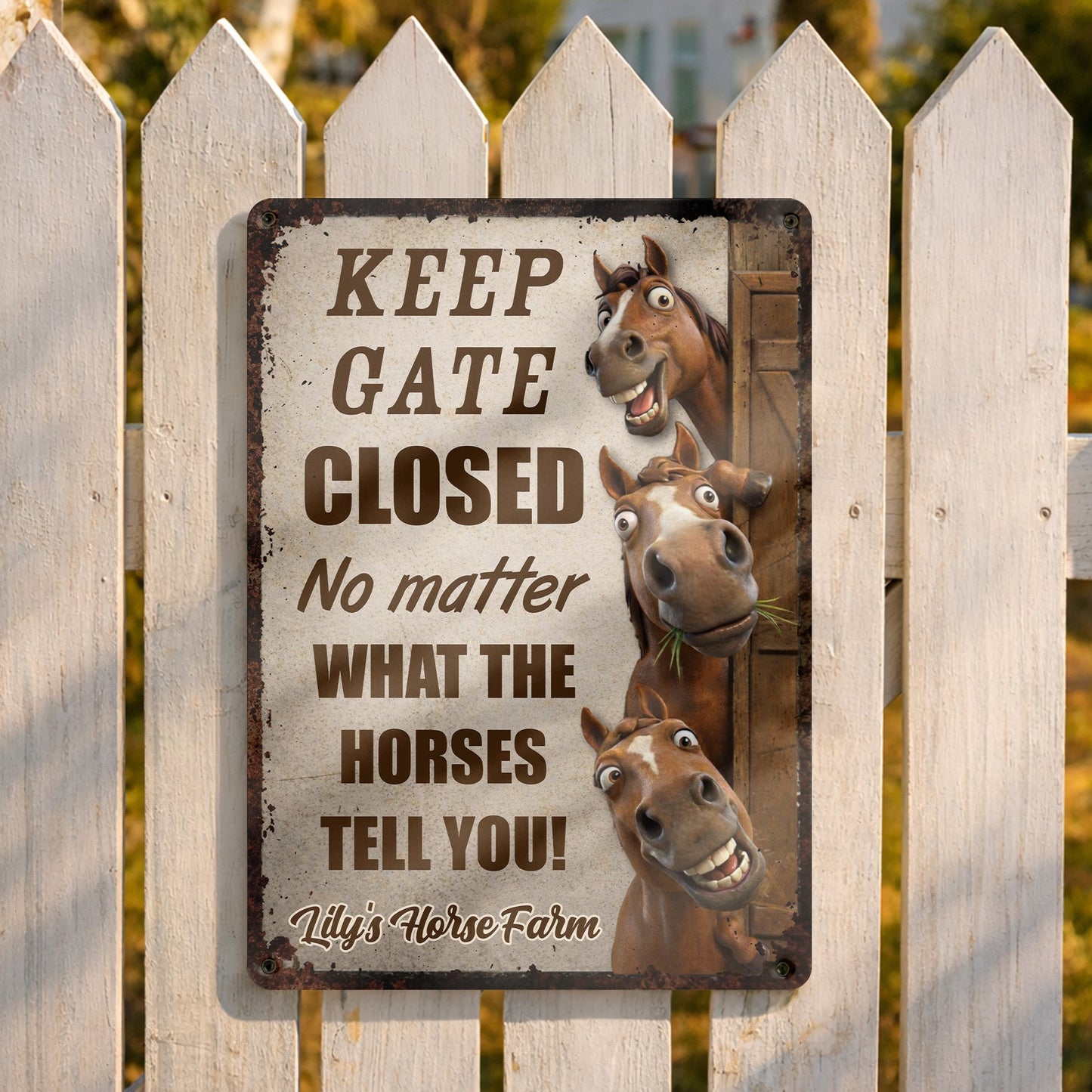 Keep Gate Closed No Matter What Horses Tell You - Personalized Horse Metal Sign