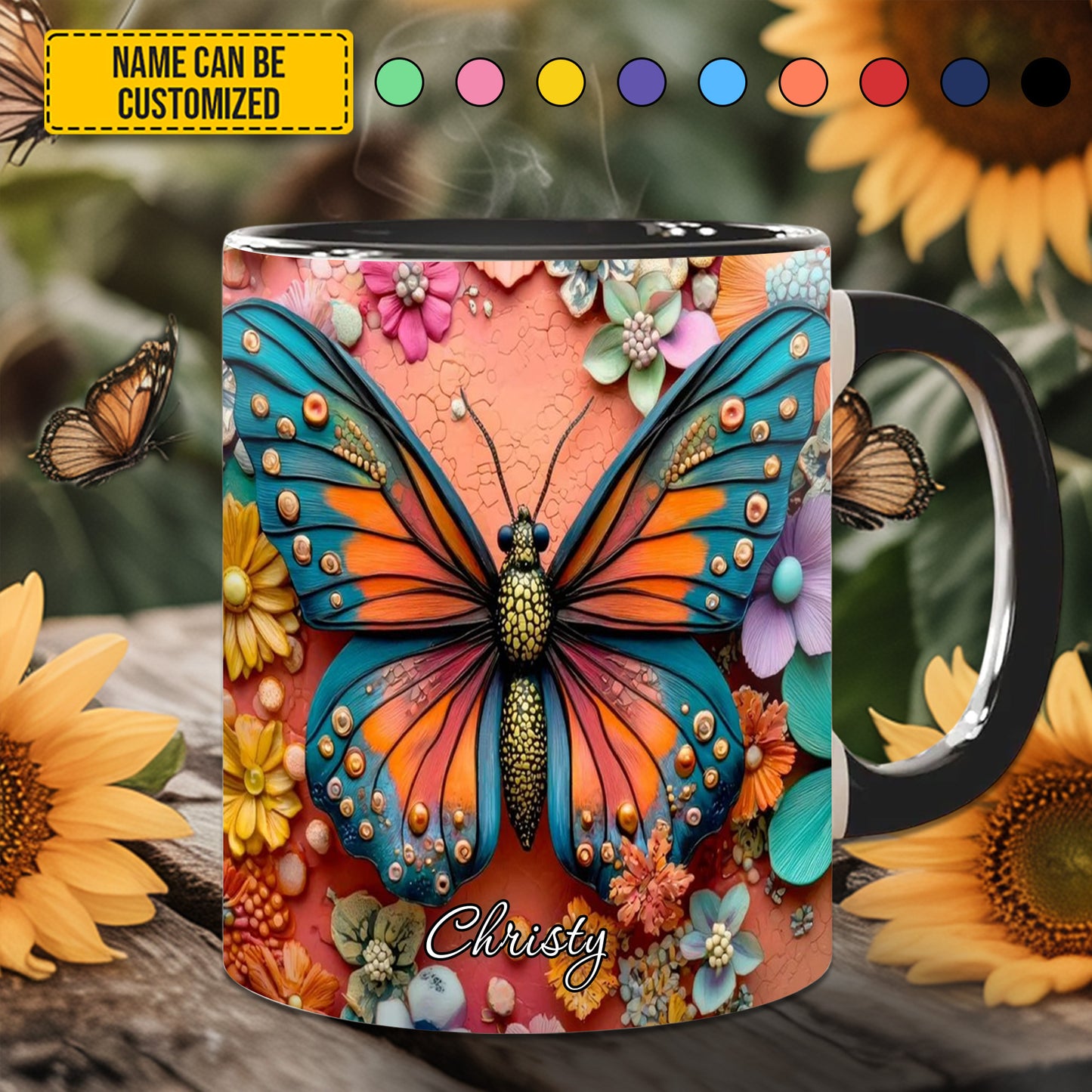 Colorful Butterfly - Personalized Butterfly Accent Mug